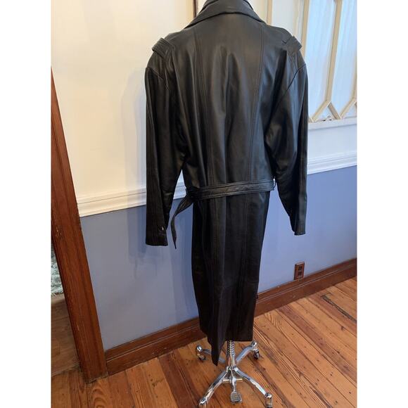 Medium Pelle Moda Women's Vintage 49" Long Leather Insulated Overcoat Belted - Picture 5 of 11